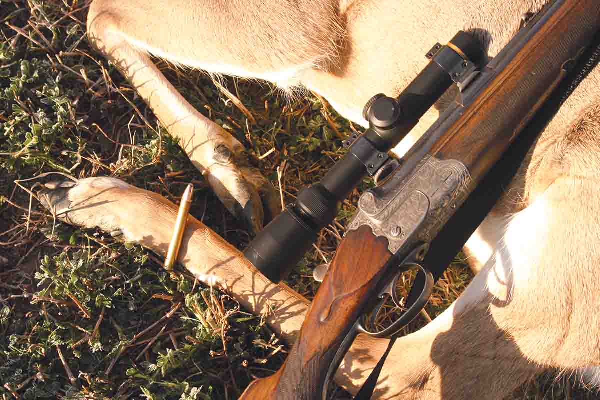 John’s wife has taken several deer with her old German combination gun and 180-grain Speer Hot-Cors designed for the .35 Remington. Even when started at only 1,800 fps, the bullet drops them very well at ranges out to 150 yards.